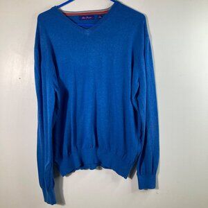 Mens Alan Flusser V Neck Light Weight Cotton Sweater Blue XL Stripe Detail at Ne